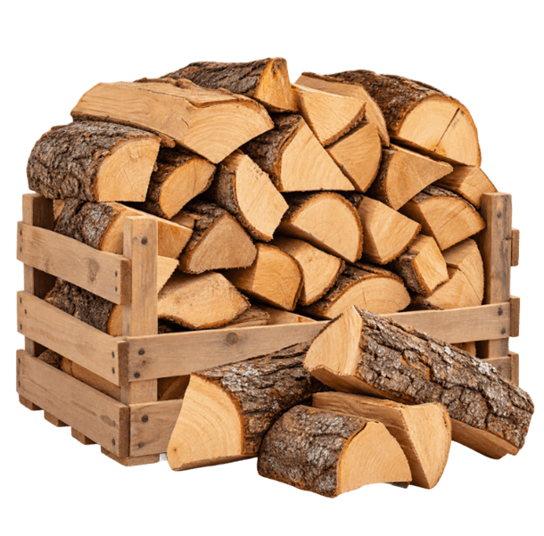 Bois de chauffage extra sec rangé dans une caisse en bois