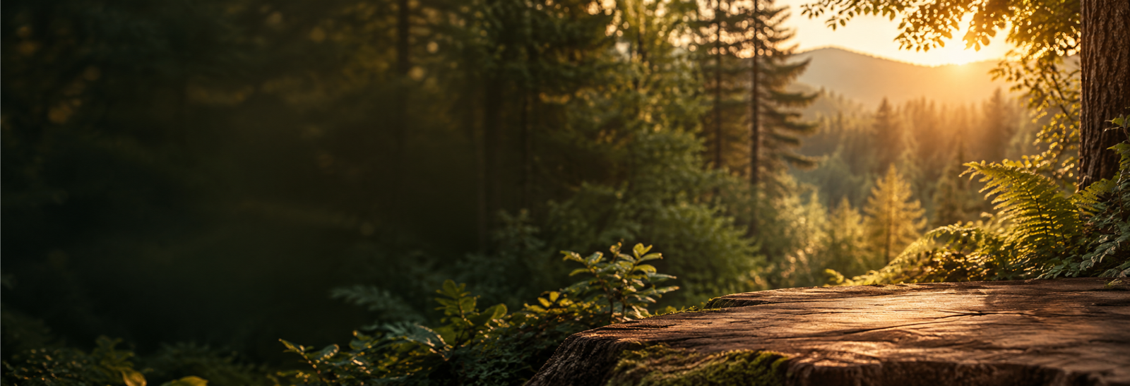 Forêt naturelle au coucher du soleil pour slide granulés de bois