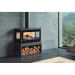 Poêle à bois FM Calgary-S 12,5 kW à trois vitres avec bûcher intégré