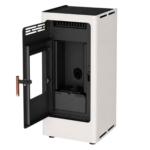 Poêle FIREMATIC BR12 Premium blanc avec porte ouverte