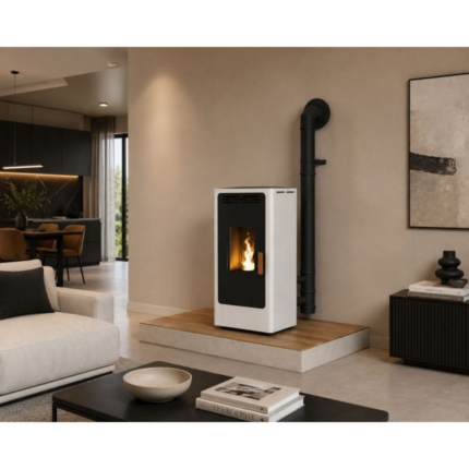 Poêle BR9 Premium blanc avec kit ventouse dans un salon